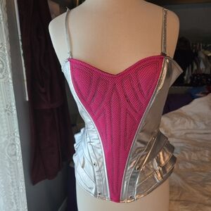 Rare Lip Service 1985 Futuristic Corset Top Goth Silver And Pink M Rave Vintage